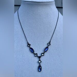 Vintage Avon Purple Glass Faceted Gunmetal Y Shaped Necklace